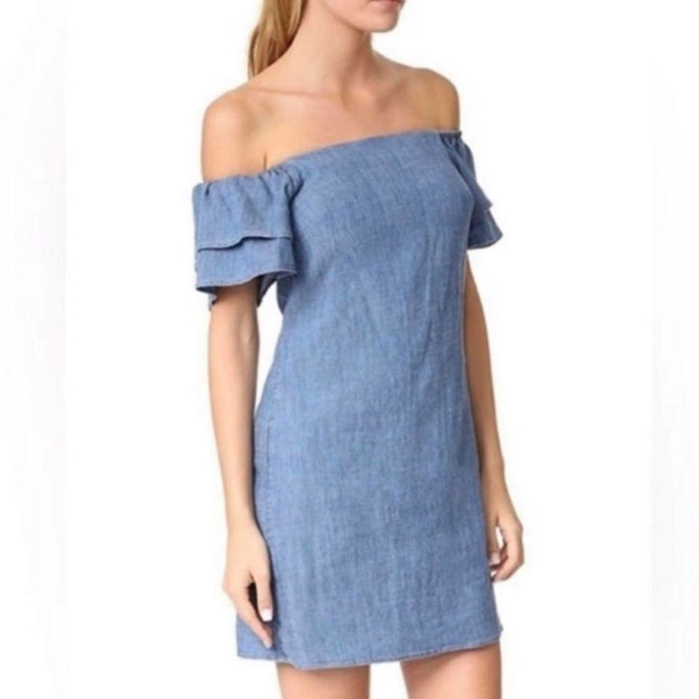 Alice + Olivia Tula Off-Shoulder Blue Denim Dress
